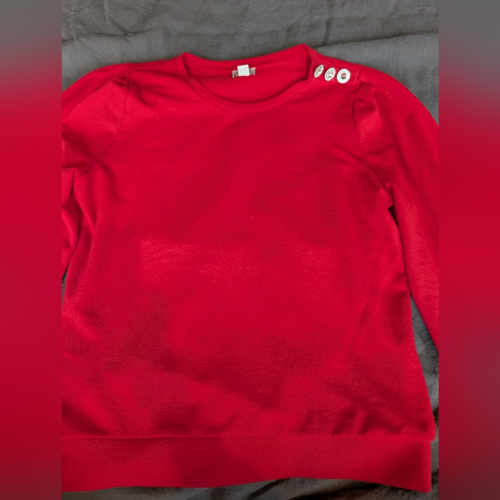 J. Crew Red Crewneck Sweater with Shoulder Buttons